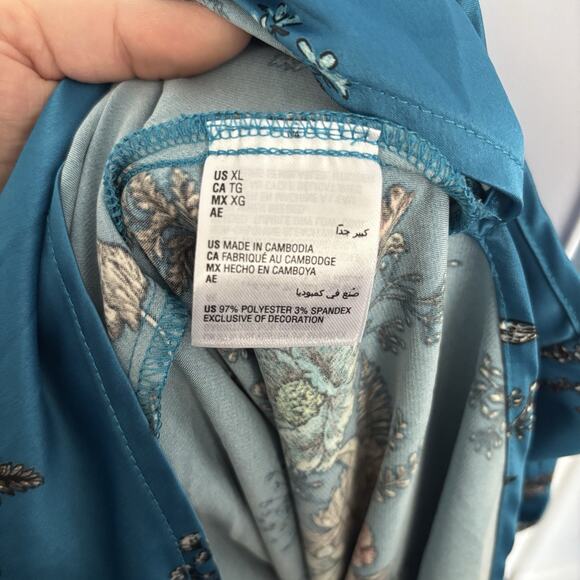 INC International Concepts Size XL Long Floral Nightgown Teal Lace Slit Modest - Picture 10 of 12